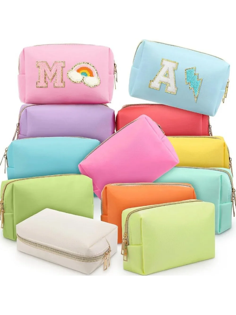 12 Pcs Nylon Makeup Bags Set | Colorful Cosmetic Pouches for Travel & Storage
